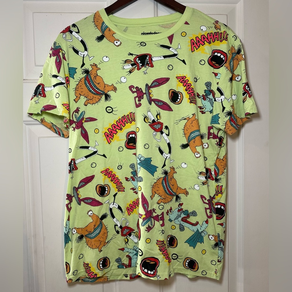 Nickelodeon‎ AAAHH! REAL MONSTERS Green T-Shirt (All-Over Print) Size Medium.